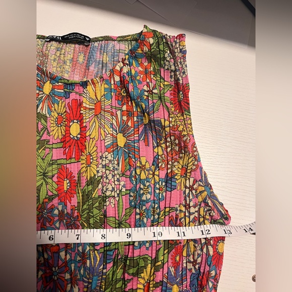 ZARA Floral Cut Out Pleated Dress Size Small - Picture 8 of 11